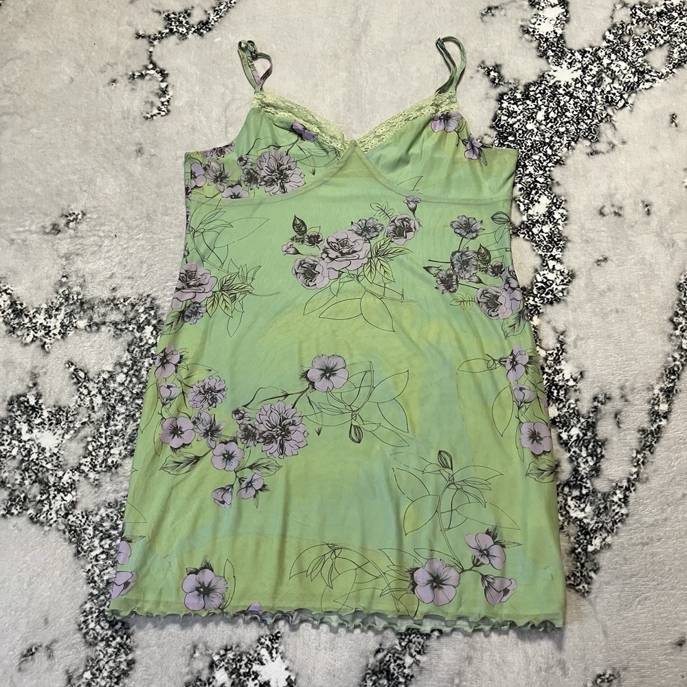 Bp Dress Womens Size XL green mesh floral mini with Green lace Trim